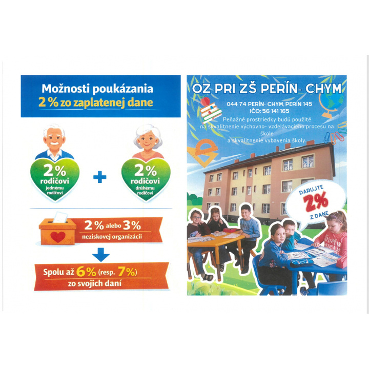 Darujte 2% z dane pre OZ pri ZŠ Perín - Chym 