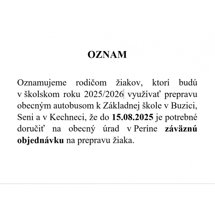 objednávka na prepravu žiaka do ZŠ