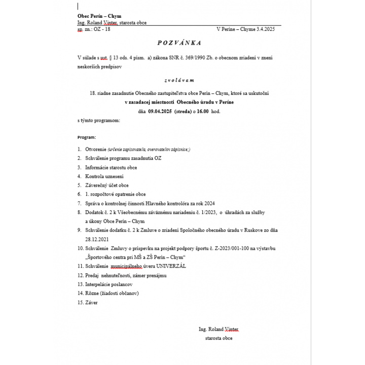 pozvánka na 18. OZ 