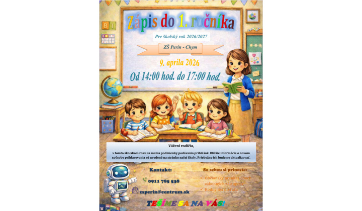 Zápis do 1. ročníka pre školský rok 2026/2027