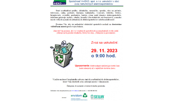 Zber elektroodpadu  29. 11. 2023 