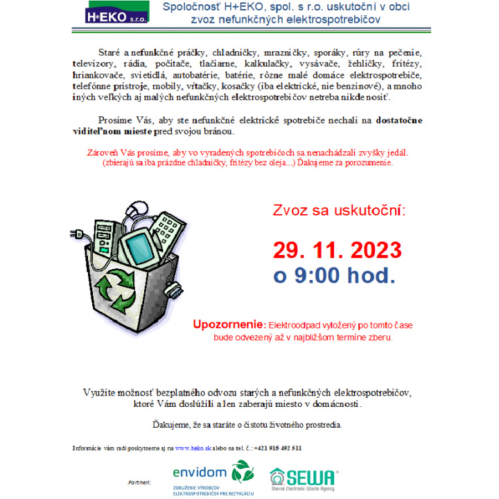 Zber elektroodpadu  29. 11. 2023 