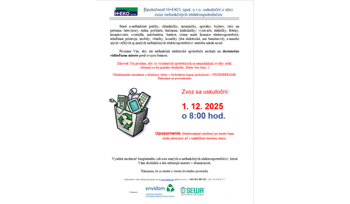 Zber elektroodpadu 01. 12. 2025