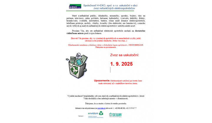 zber elektroodpadu 01.09.2025
