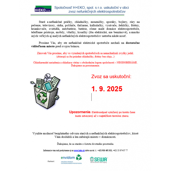 zber elektroodpadu 01.09.2025