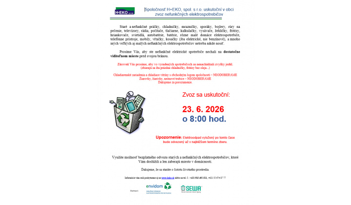 Zber elektroodpadu 23.06.2026