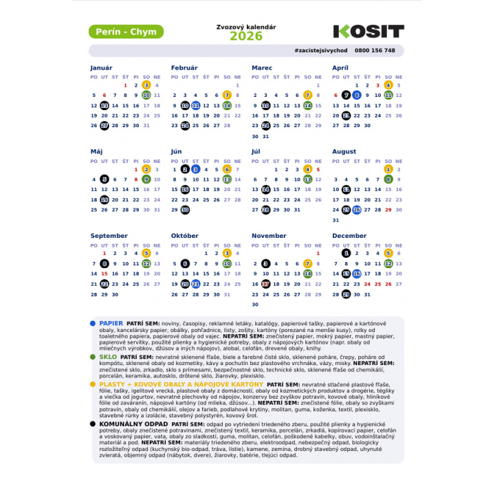 Zvozový kalendár na rok 2026